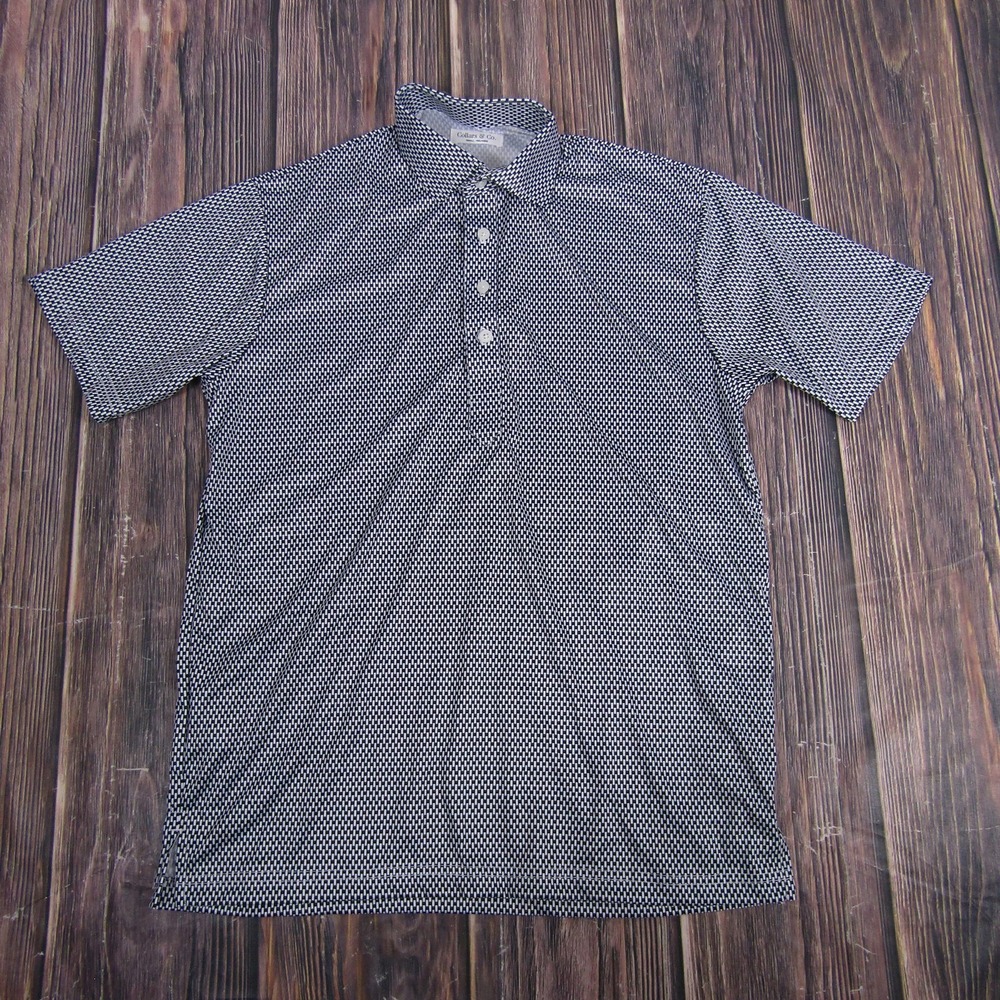 Collars & Co Polo Shirt Mens Small Black‎ White Dress Collar Relaxed Fit Print